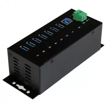 StarTech.com 7-poorts industriële USB 3.0 hub met ESD-beveiliging~7-poorts USB 3.0 hub (5Gbps) - industriële metalen USB-A hub met ESD-beveiliging en 350W overspanningsbeveiliging - DIN-rail-, wand- of tafelmontage - TAA-conforme USB-expanderhub