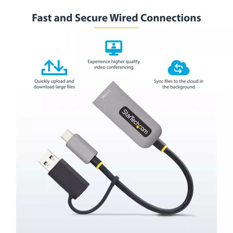 StarTech.com 2.5GbE USB-C naar Ethernet-adapter met USB-A-converter, NBASE-T NIC, USB 3.0 Type-C 2.5/1G multi-speed netwerk, Thunderbolt-compatibel, Windows & Mac