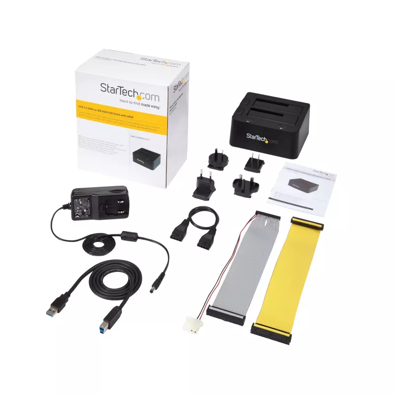 StarTech.com dual-bay USB 3.0 naar SATA en IDE harde schijf dockingstation, USB-harde schijf dock, externe 2,5/3,5 inch SATA I/II/III en IDE (40-pin) SSD/HDD-dockingstation, hot-swap harde schijf bays, top-loading