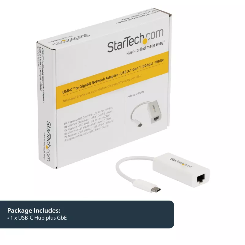 StarTech.com USB-C naar Gigabit netwerkadapter - wit, bedraad, USB Type-C, Ethernet, 5000 Mbit/s, wit