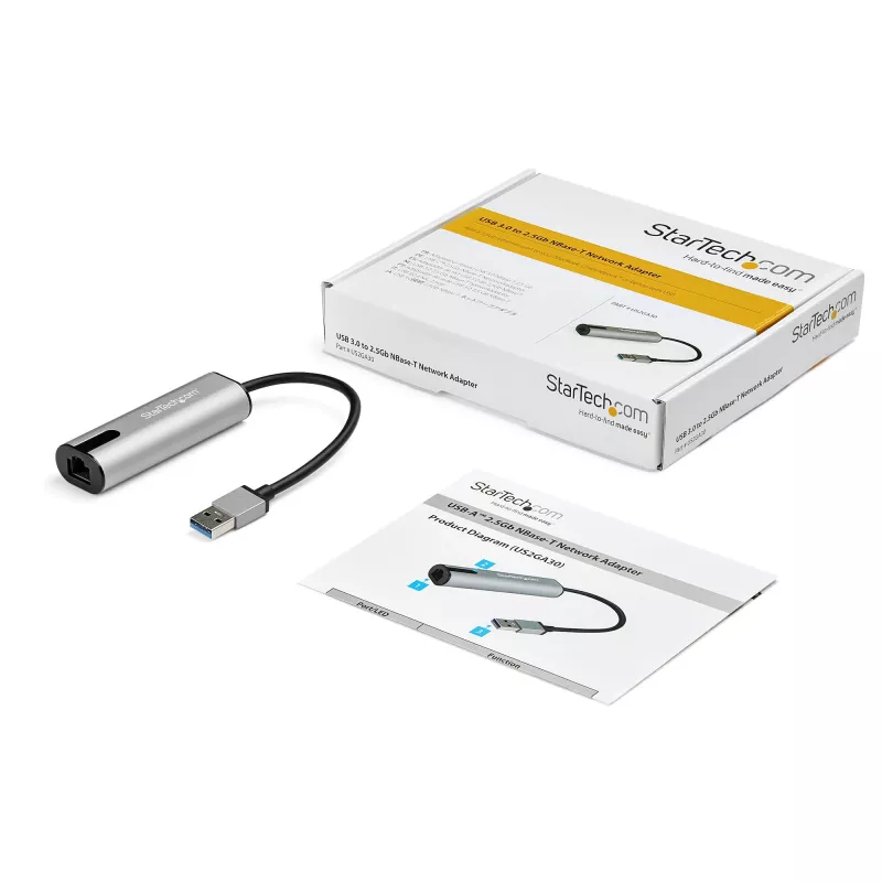 StarTech.com US2GA30 USB 3.0 Type-A naar 2,5 Gigabit Ethernet-adapter, NBASE-T, 2.5GBASE-T, RJ45, 10/100/1000/2500 Mbps, zwart/spacegrijs