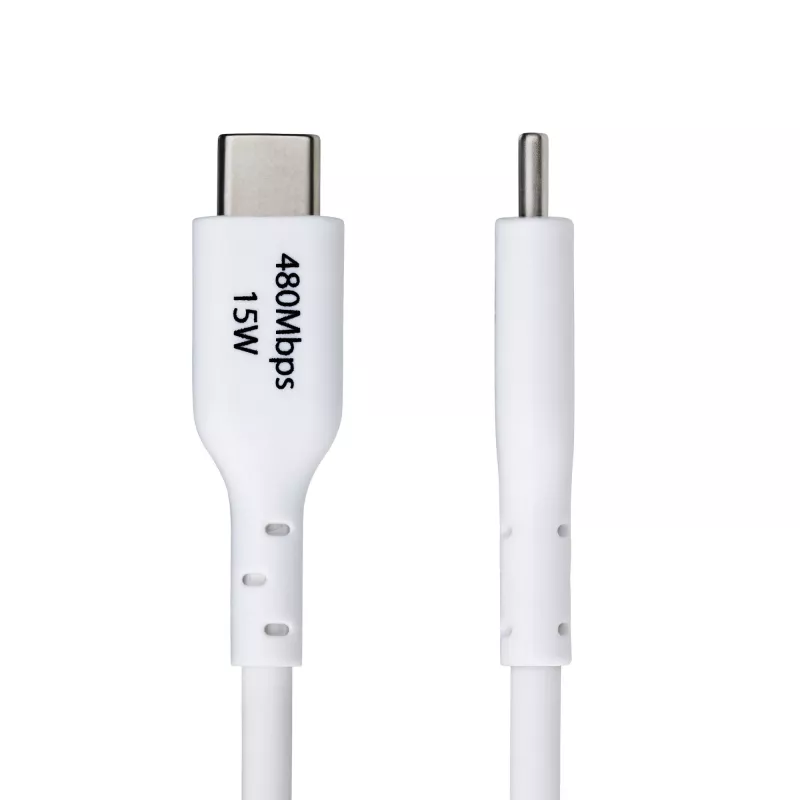 StarTech.com 2m USB-A naar USB-C oplaadkabel, laden & synchroniseren, 3A, USB 2.0, TPE-mantel - witte USB-oplaadkabel