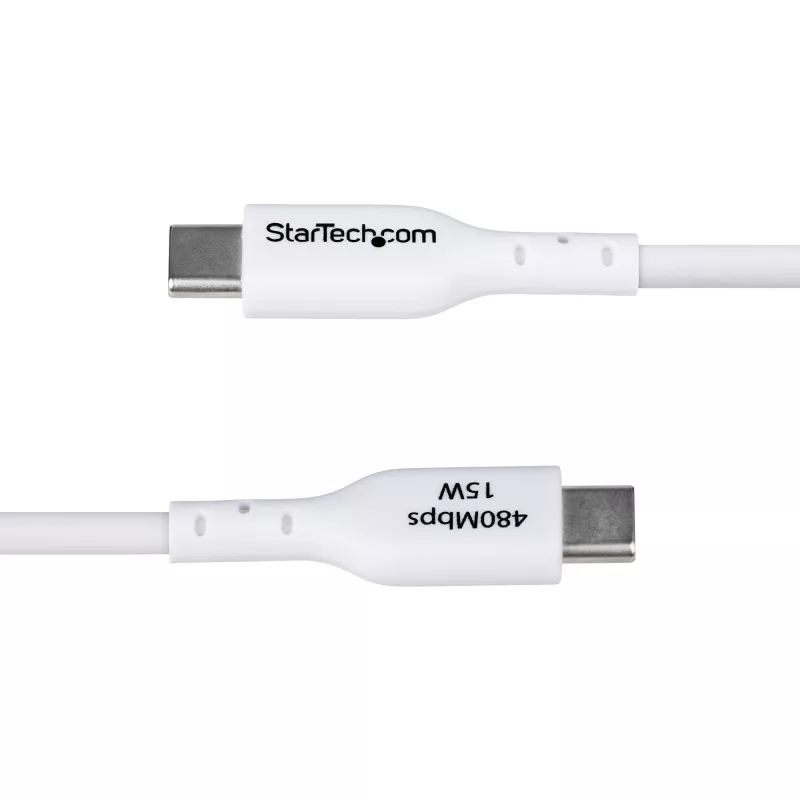 StarTech.com 2m USB-A naar USB-C oplaadkabel, laden & synchroniseren, 3A, USB 2.0, TPE-mantel - witte USB-oplaadkabel