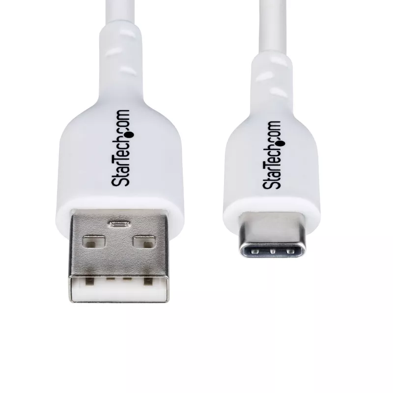 StarTech.com 2m USB-A naar USB-C oplaadkabel, laden & synchroniseren, 3A, USB 2.0, TPE-mantel - witte USB-oplaadkabel