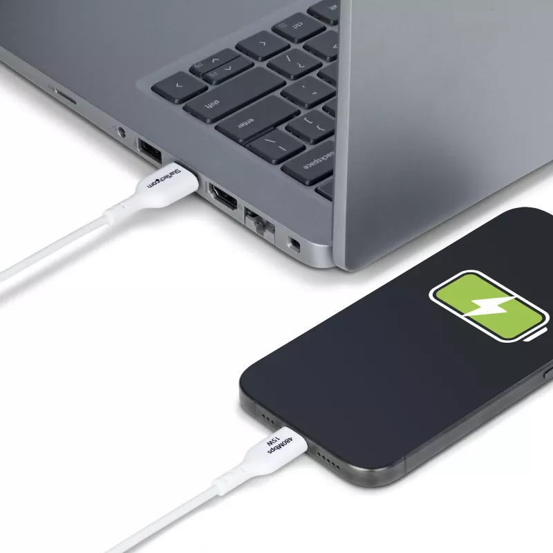 StarTech.com 2m USB-A naar USB-C oplaadkabel, laden & synchroniseren, 3A, USB 2.0, TPE-mantel - witte USB-oplaadkabel