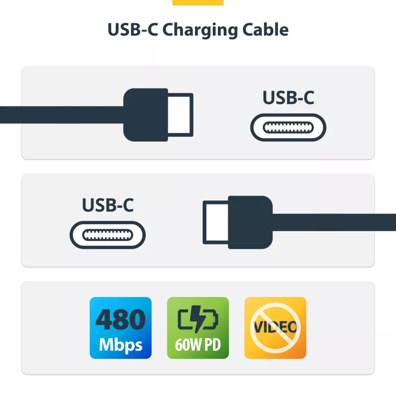 StarTech.com 3m (9.8ft) USB-C oplaadkabel, USB C kabel, USB 2.0 Type-C laptop-oplaadkabel, 60W 3A Power Delivery, TPE-mantel, USB-C datatransmissiekabel, M/M