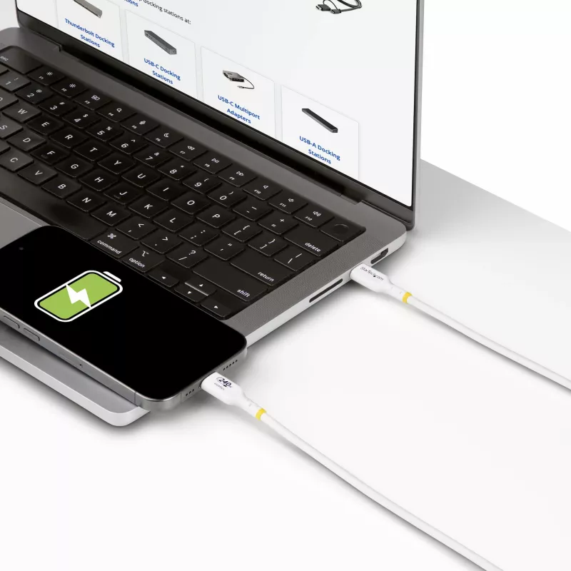 StarTech.com 1m witte USB-C-oplaadkabel, USB-IF-gecertificeerde USB-C-kabel, 240W PD EPR, USB 2.0 Type-C laptop-oplaadkabel, USB-C datatransmissiekabel, TPE-mantel
