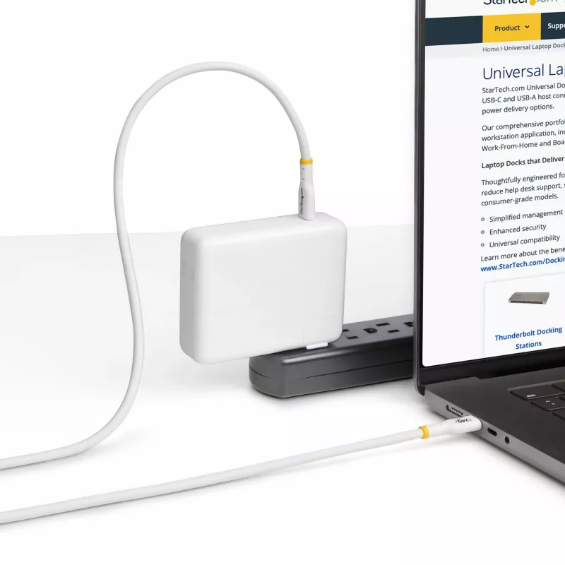 StarTech.com 2m witte USB-C-oplaadkabel, USB-IF-gecertificeerde USB-C-kabel, 240W PD EPR, USB 2.0 Type-C laptop-oplaadkabel, USB-C datakabel, TPE-mantel