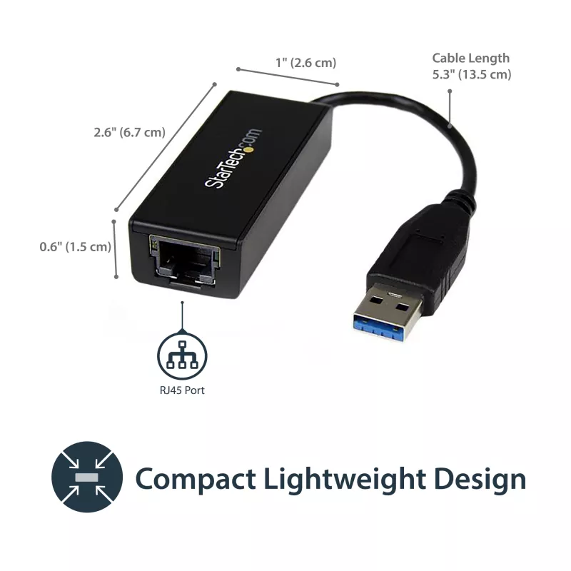 StarTech.com USB 3.0 naar Gigabit Ethernet netwerkadapter, 10/100/1000 Mbit/s, USB naar RJ45, USB naar LAN adapter, USB 3.0 Ethernet adapter (GbE), TAA-conform