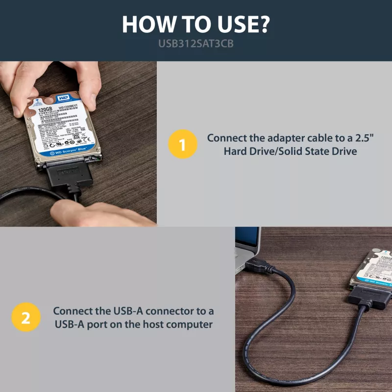 StarTech.com USB 3.1 naar 2,5 inch SATA harde schijf-adapter – USB 3.1 Gen 2 10 Gbit/s met UASP externe HDD/SSD opslagconverter