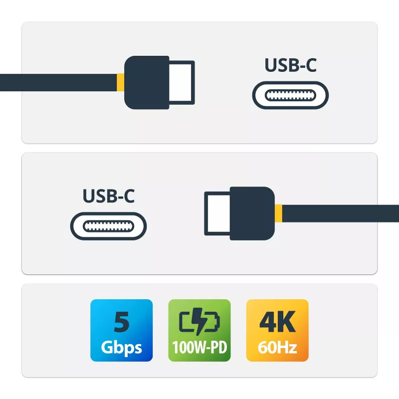 StarTech.com 2m USB-C-kabel 5Gbps – Hoogwaardige USB-C-kabel – USB 3.0 (5Gbps) Type-C-kabel – 100W (5A) Power Delivery laden, DP Alt-modus – USB-C-naar-C-kabel – Laden & synchroniseren