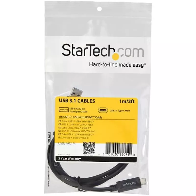 StarTech.com USB31AC1M USB-A naar USB-C-kabel, male/male, USB 3.1, 10 Gbps, 1 m (3 ft), zwart