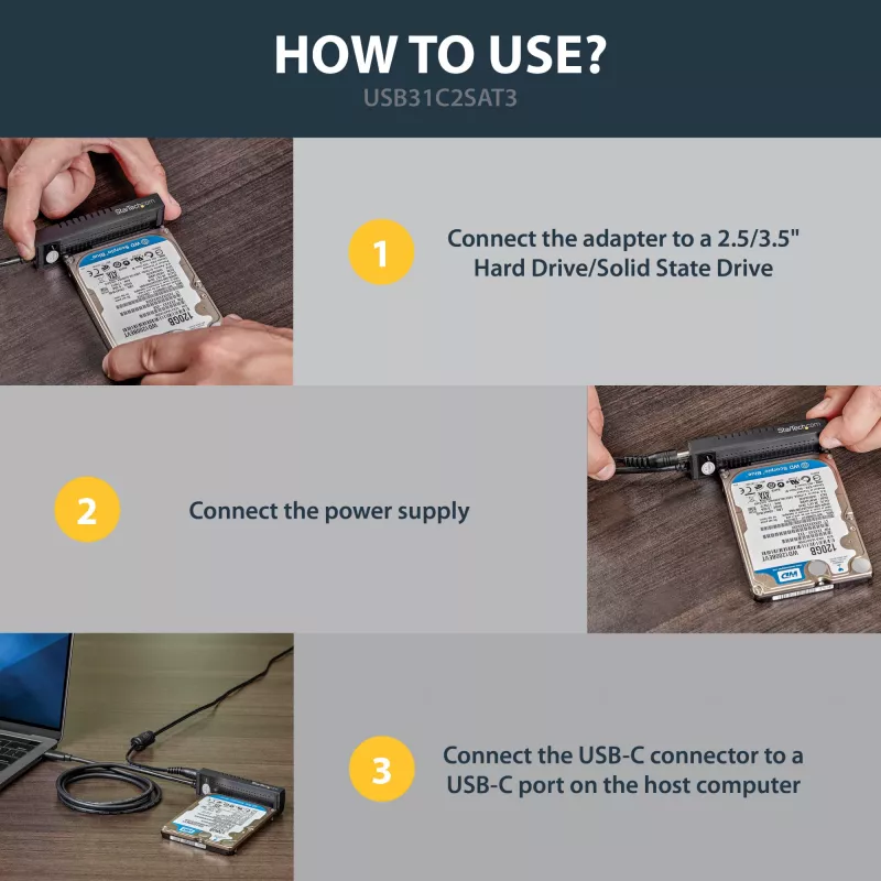 StarTech.com USB 3.1 (10Gbps) adapterkabel voor 2,5-inch/3,5-inch SATA-schijven – USB-C