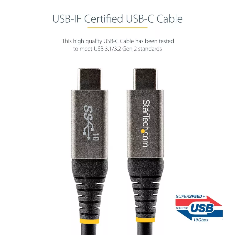 StarTech.com 3ft (1m) USB-C-kabel 10 Gbit/s – USB-IF-gecertificeerde USB-C-kabel – USB 3.1 Type-C-kabel – 100W (5A) Power Delivery laden, DP Alt Mode – USB-C-naar-C-kabel – Laden & synchroniseren