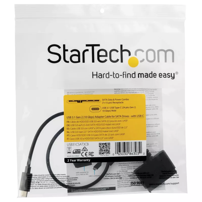 StarTech.com USB 3.1 (10 Gbit/s) adapterkabel voor 2,5-inch SATA-schijven – USB-C