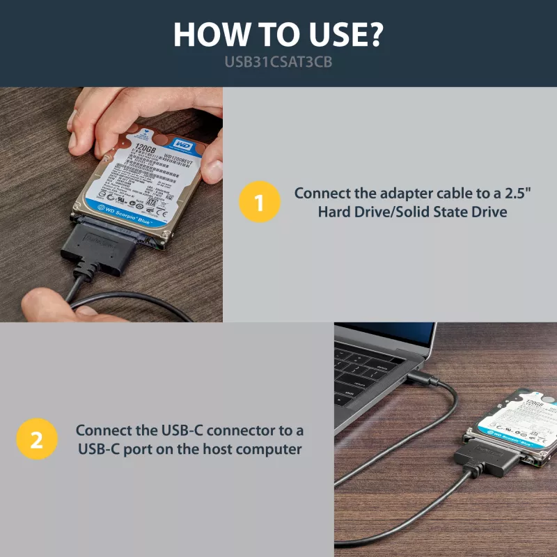 StarTech.com USB 3.1 (10 Gbit/s) adapterkabel voor 2,5-inch SATA-schijven – USB-C