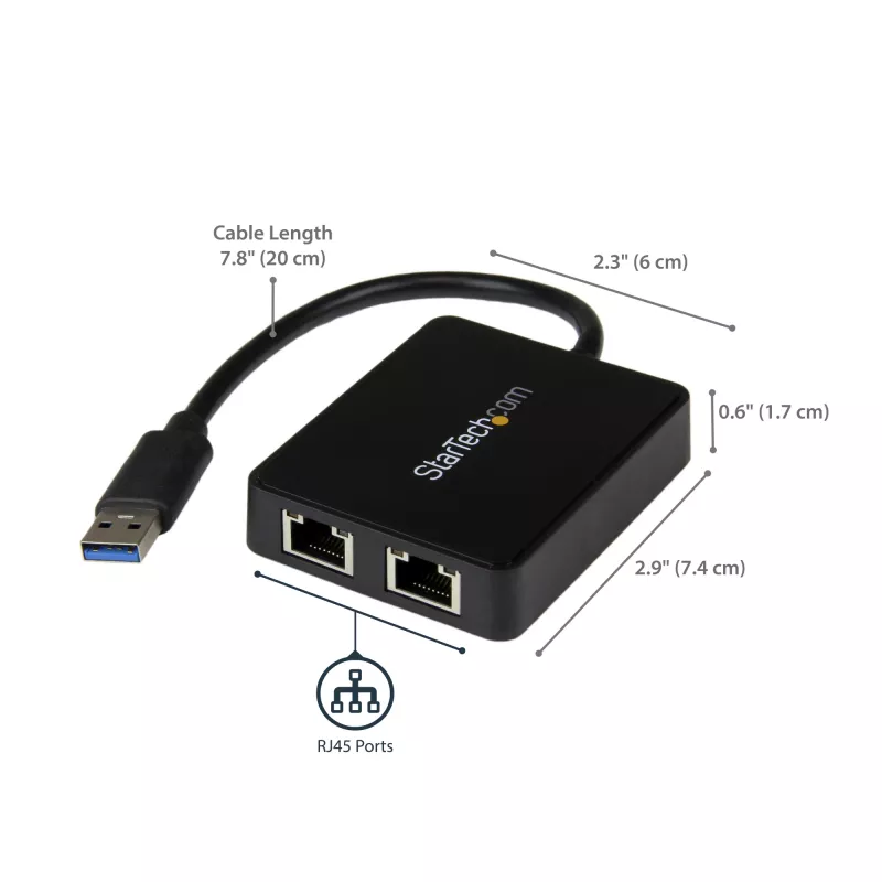 StarTech.com USB 3.0 naar dual-port Gigabit Ethernet adapter NIC met USB-poort