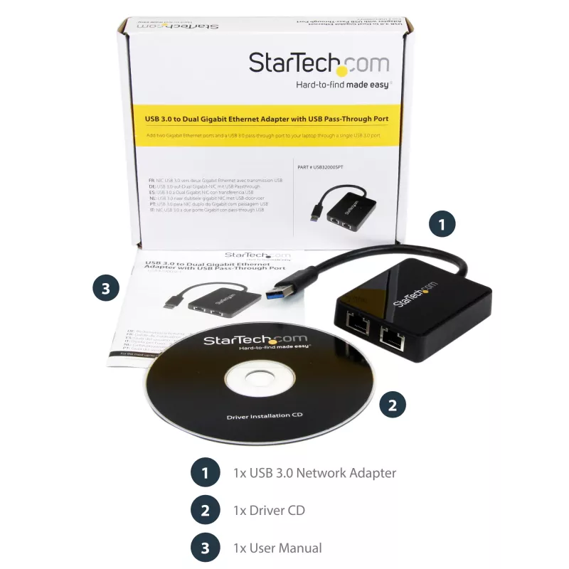 StarTech.com USB 3.0 naar dual-port Gigabit Ethernet adapter NIC met USB-poort