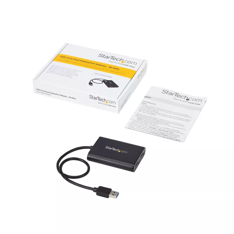 StarTech.com USB 3.0 naar dual DisplayPort adapter – 4K 60Hz, 3.2 Gen 1 (3.1 Gen 1), USB Type-A, DisplayPort-uitgang, 4096 x 2160 pixels