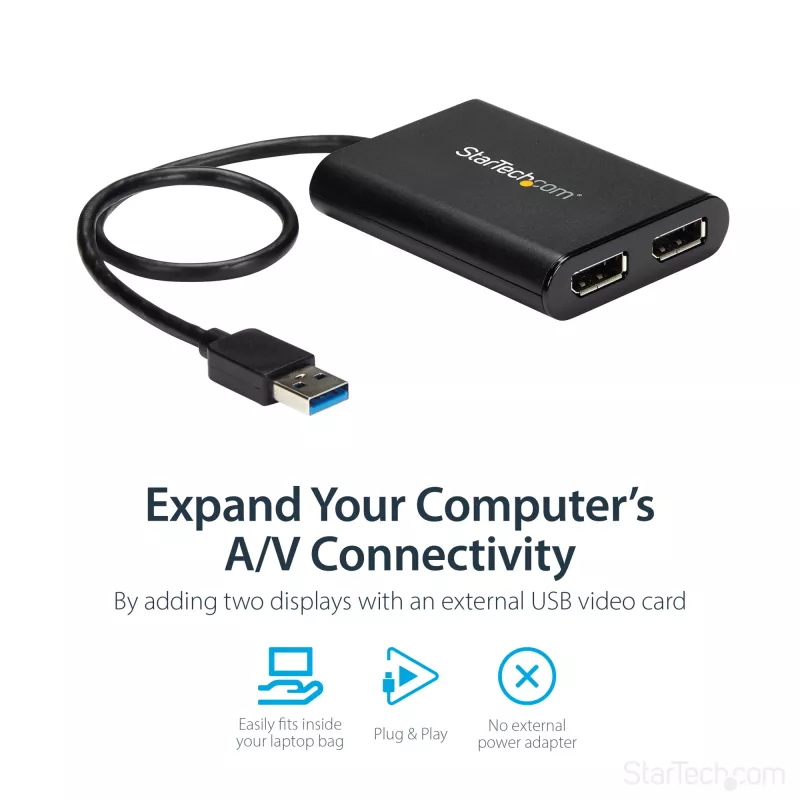 StarTech.com USB 3.0 naar dual DisplayPort adapter – 4K 60Hz, 3.2 Gen 1 (3.1 Gen 1), USB Type-A, DisplayPort-uitgang, 4096 x 2160 pixels