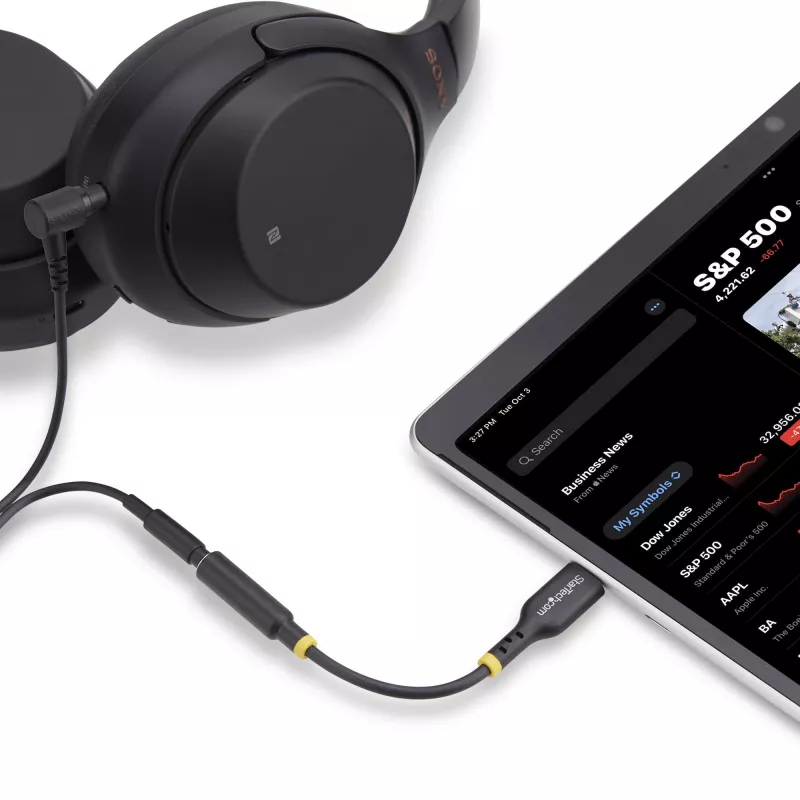 StarTech.com USBCAUDIO2 USB-C naar 3,5 mm TRRS audio-adapter voor hoofdtelefoon/headset, 32-bits DAC, Thunderbolt-compatibel, 12,7 cm, zwart