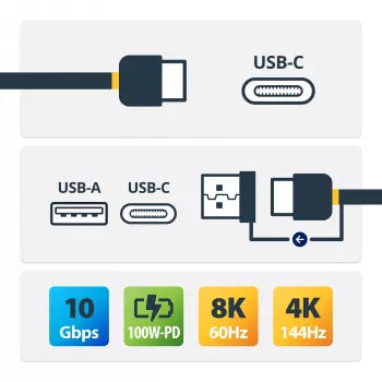 StarTech.com 3ft (1m) USB-C-kabel met USB-A-adapterdongle – Hybride 2-in-1 USB-C-kabel met USB-A – USB-C naar USB-C (10 Gbit/s/100W PD), USB-A naar USB-C (5 Gbit/s) – Ideaal voor hybride dockingstation