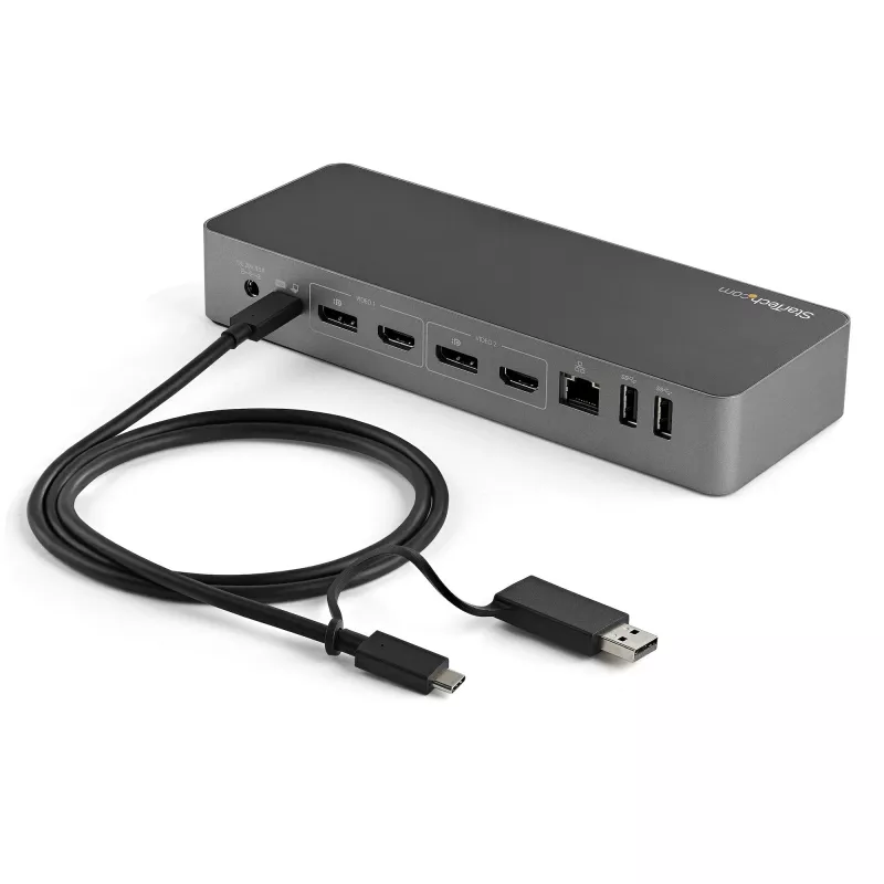 StarTech.com 3ft (1m) USB-C-kabel met USB-A-adapterdongle – Hybride 2-in-1 USB-C-kabel met USB-A – USB-C naar USB-C (10 Gbit/s/100W PD), USB-A naar USB-C (5 Gbit/s) – Ideaal voor hybride dockingstation