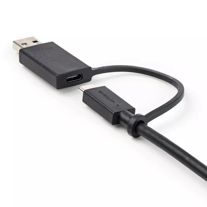 StarTech.com 3ft (1m) USB-C-kabel met USB-A-adapterdongle – Hybride 2-in-1 USB-C-kabel met USB-A – USB-C naar USB-C (10 Gbit/s/100W PD), USB-A naar USB-C (5 Gbit/s) – Ideaal voor hybride dockingstation