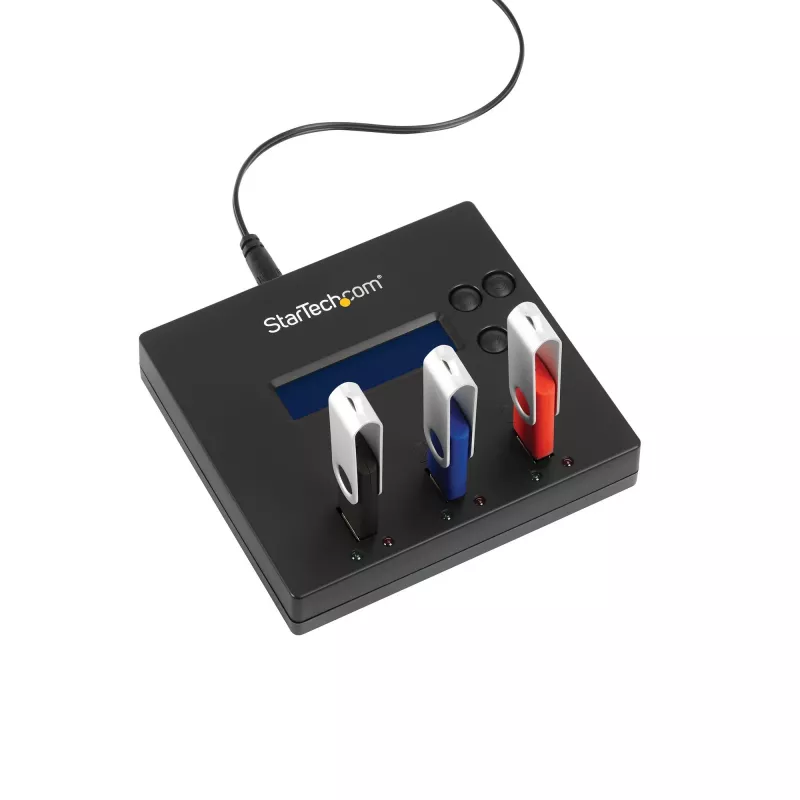 StarTech.com standalone 1-naar-2 USB-stick-duplicator en -wisser, multi-USB-flashdrive-kopieerder, systeem- en bestands- en volledige schijfkopie met 1,5 GB/min, enkelvoudige en 3-pass-verwijdering, LCD-display – TAA