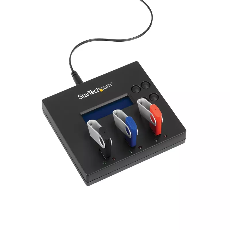StarTech.com standalone 1-naar-2 USB-stick-duplicator en -wisser, multi-USB-flashdrive-kopieerder, systeem- en bestands- en volledige schijfkopie met 1,5 GB/min, enkelvoudige en 3-pass-verwijdering, LCD-display – TAA