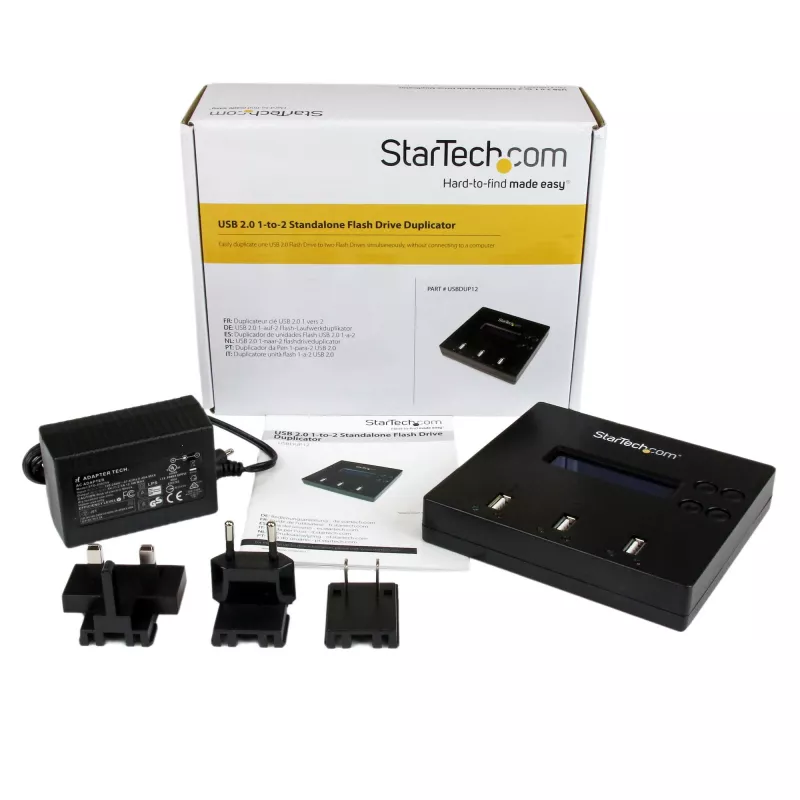 StarTech.com standalone 1-naar-2 USB-stick-duplicator en -wisser, multi-USB-flashdrive-kopieerder, systeem- en bestands- en volledige schijfkopie met 1,5 GB/min, enkelvoudige en 3-pass-verwijdering, LCD-display – TAA