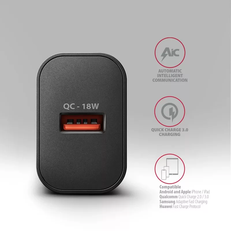 Axagon ACU-QC18 QC 3.0 1× UITGANG wandlader 18W, binnen, AC, zwart