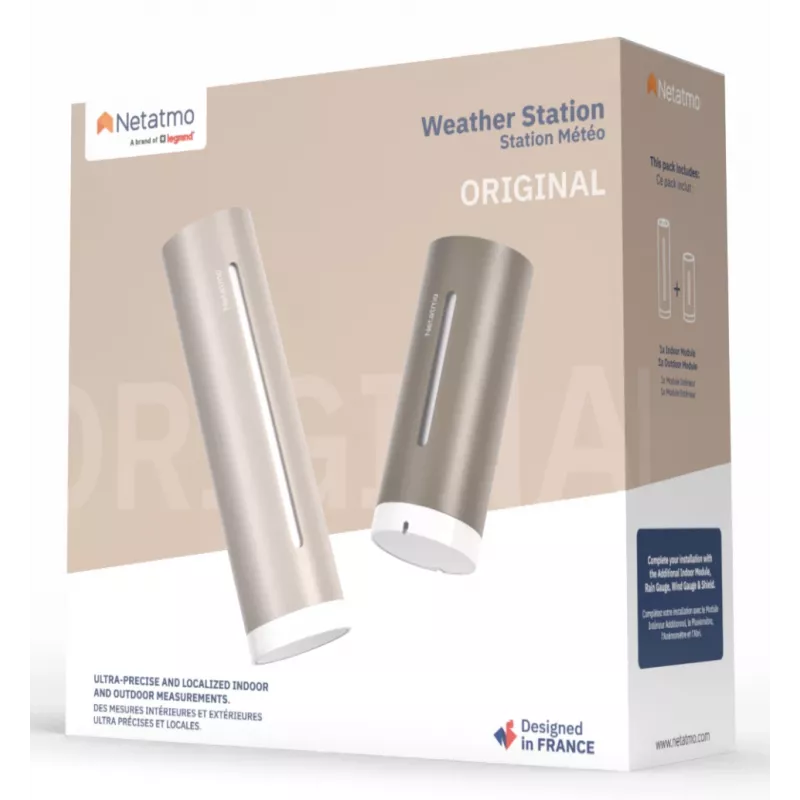 Netatmo NWS-S-EC slim weerstation Original 2e generatie, binnen/buiten, HomeKit, zand (bruin)