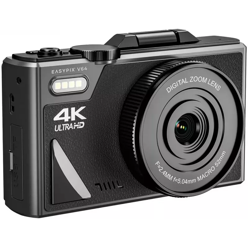 Easypix V64 Flip 20203 compacte digitale camera, 64 MP, 4K-video, uitklapbaar scherm van 3 inch, 18x digitale zoom, WiFi