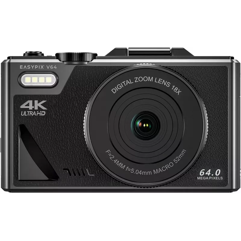 Easypix V64 Flip 20203 compacte digitale camera, 64 MP, 4K-video, uitklapbaar scherm van 3 inch, 18x digitale zoom, WiFi