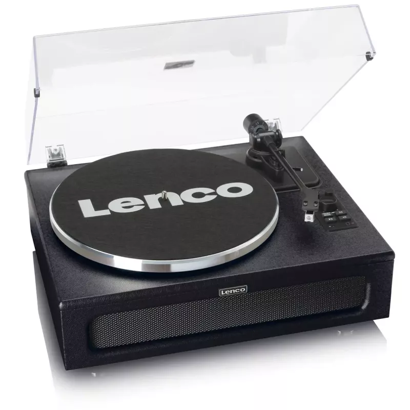 Lenco LS-430BK platenspeler met riemaandrijving en 4 ingebouwde luidsprekers, Bluetooth, 40 W, 33/45 tpm, zwart
