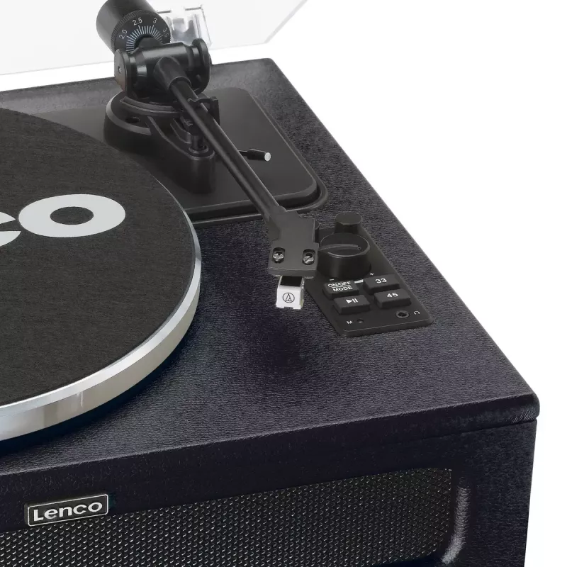 Lenco LS-430BK platenspeler met riemaandrijving en 4 ingebouwde luidsprekers, Bluetooth, 40 W, 33/45 tpm, zwart