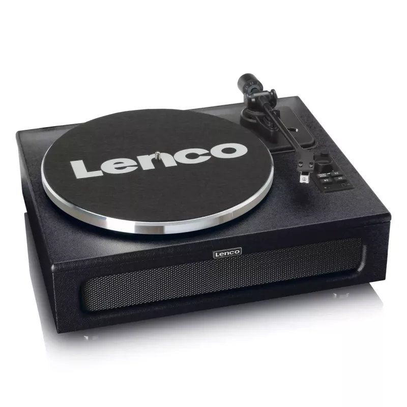 Lenco LS-430BK platenspeler met riemaandrijving en 4 ingebouwde luidsprekers, Bluetooth, 40 W, 33/45 tpm, zwart