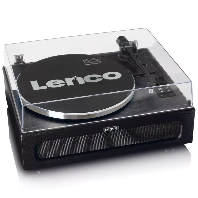 Lenco LS-430BK platenspeler met riemaandrijving en 4 ingebouwde luidsprekers, Bluetooth, 40 W, 33/45 tpm, zwart