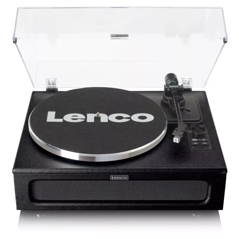 Lenco LS-430BK platenspeler met riemaandrijving en 4 ingebouwde luidsprekers, Bluetooth, 40 W, 33/45 tpm, zwart
