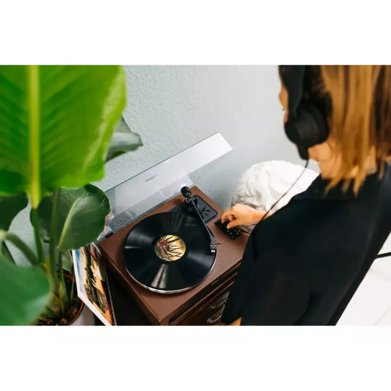 Riem aangedreven audioplatenspeler Lenco LS-430BN bruin handmatig 3-4 g naaldkracht