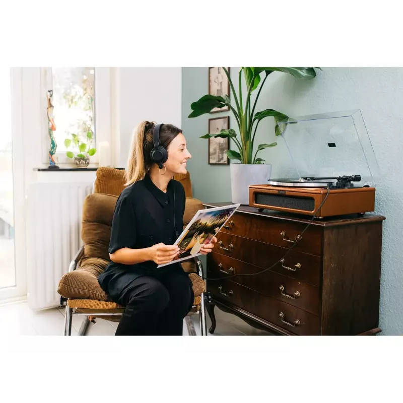 Riem aangedreven audioplatenspeler Lenco LS-430BN bruin handmatig 3-4 g naaldkracht