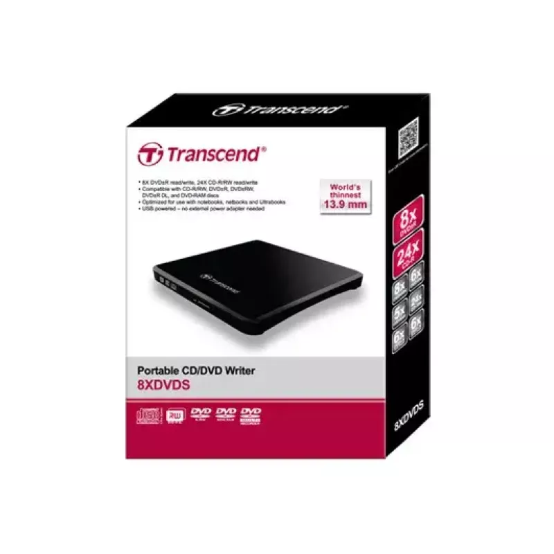 Draagbare DVD-brander Transcend TS8XDVDS-K, USB 2.0, zwart