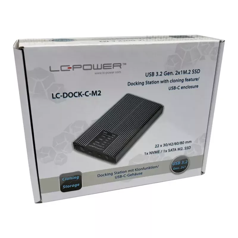 LC-Power LC-DOCK-C-M2 USB 3.2-dockingstation voor M.2 NVMe- en SATA-SSD's