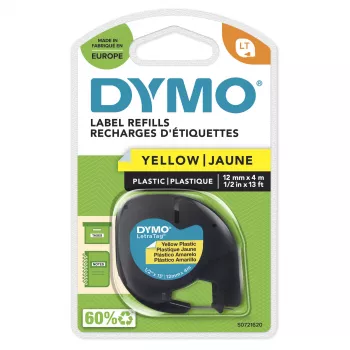 DYMO LetraTag kunststofetiketten | 12 mm x 4 m rol | zwarte print op geel | zelfklevende multifunctionele etiketten voor LetraTag-labelprinters