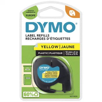 DYMO LetraTag kunststofetiketten | 12 mm x 4 m rol | zwarte print op geel | zelfklevende multifunctionele etiketten voor LetraTag-labelprinters