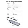 UGREEN 70336 (CM219) USB-C-naar-4x-USB 3.0-hub, 5 Gbps, OTG, USB-C-voedingspoort, 15 cm kabel, grijs