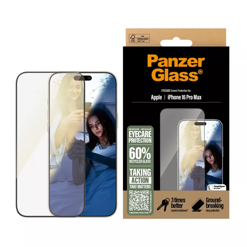PanzerGlass ® EyeCARE™ schermbeschermfolie iPhone 16 Pro Max | Ultra-Wide Fit