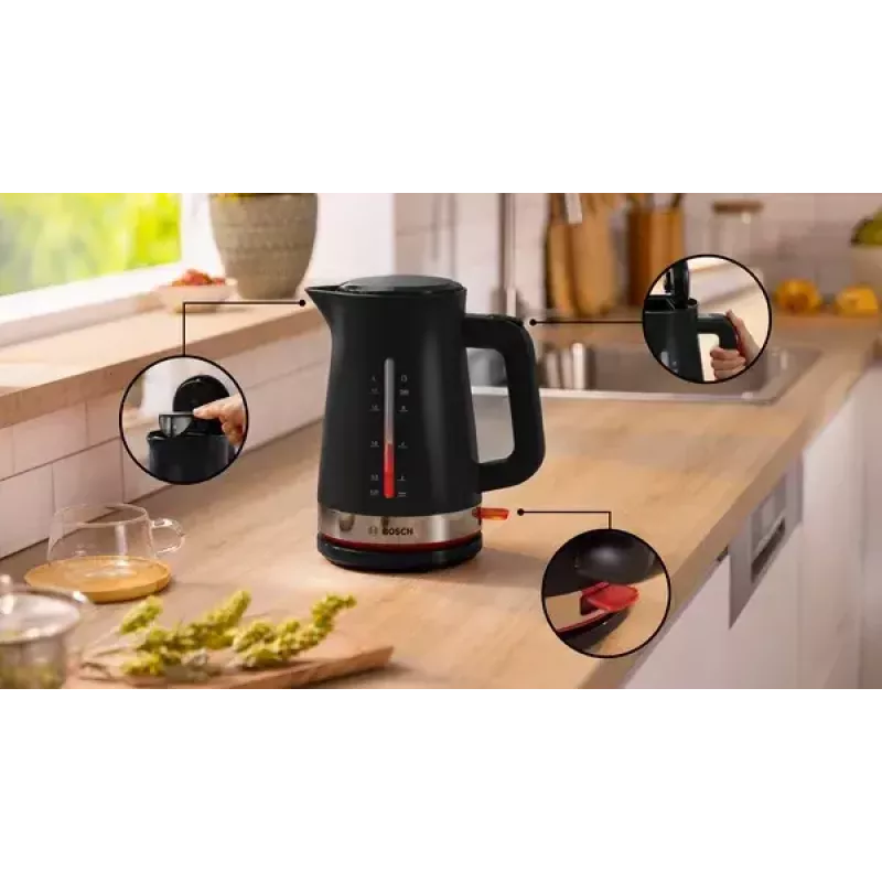 Waterkoker Bosch TWK4M223 1,7 l, 2400 W, zwart, draadloos, verborgen verwarmingselement