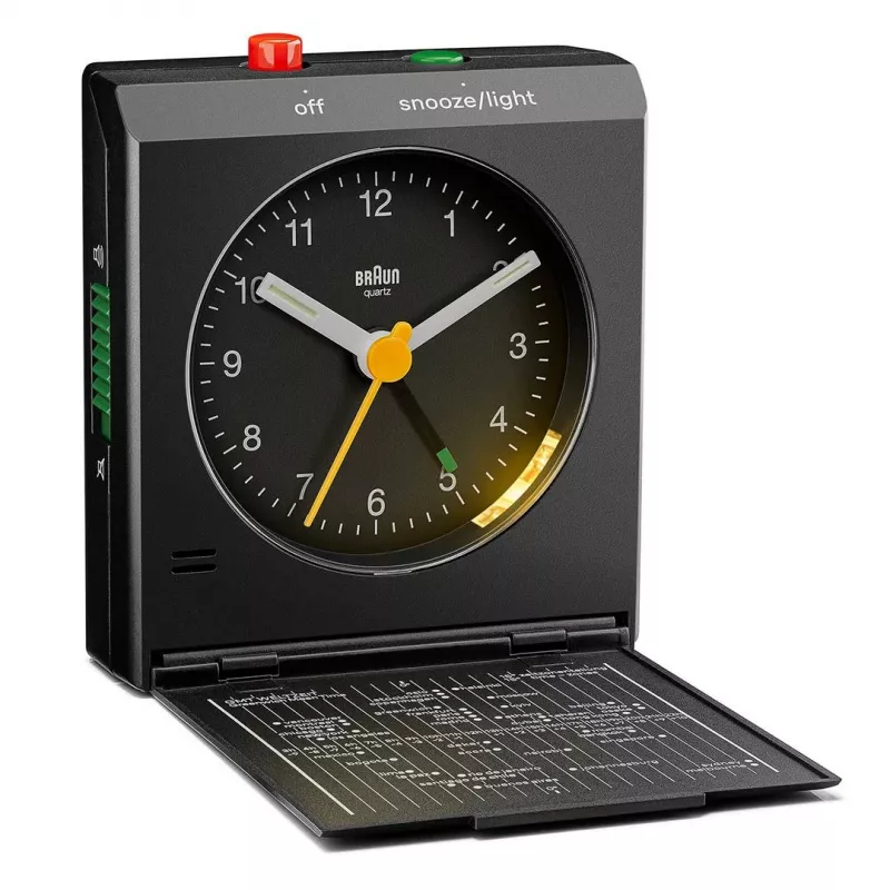 Wekker BRAUN BC 05 B quartz opvouwbaar zwart — compacte reiswekker